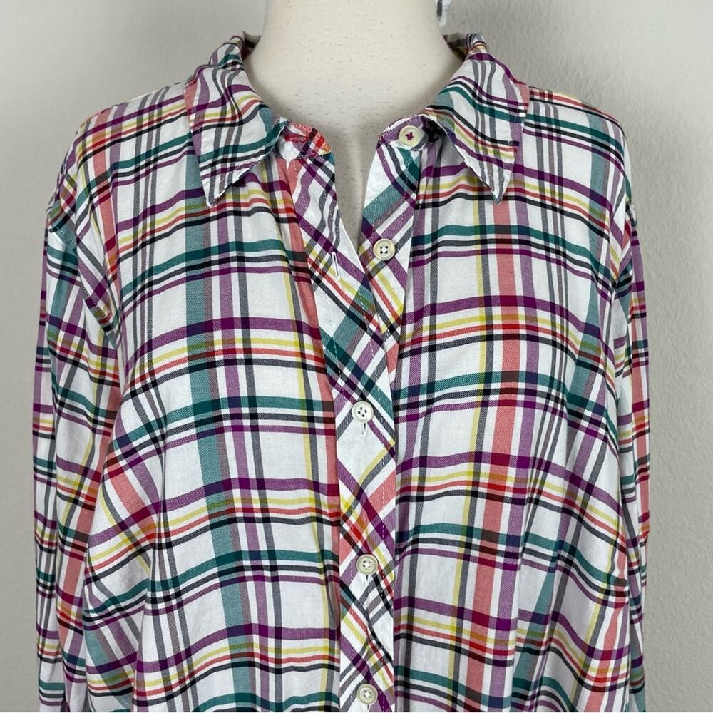 Talbots Multicolor Plaid Button Down Top 3x - image 3